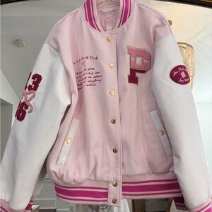 LoveShackFancy Pink Varsity Jacket